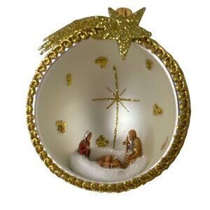 Mouth-Blown Glass‎ Christmas Nativity Ornament  Silver Ball Gold Star Italy 5"